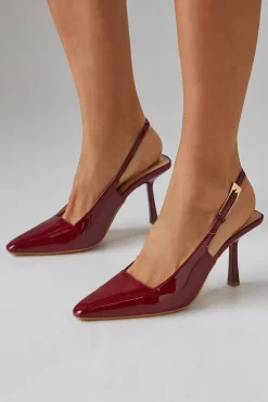 Faith: Delaney Patent Chisel Toe Long Buckle Sling back Court Shoe