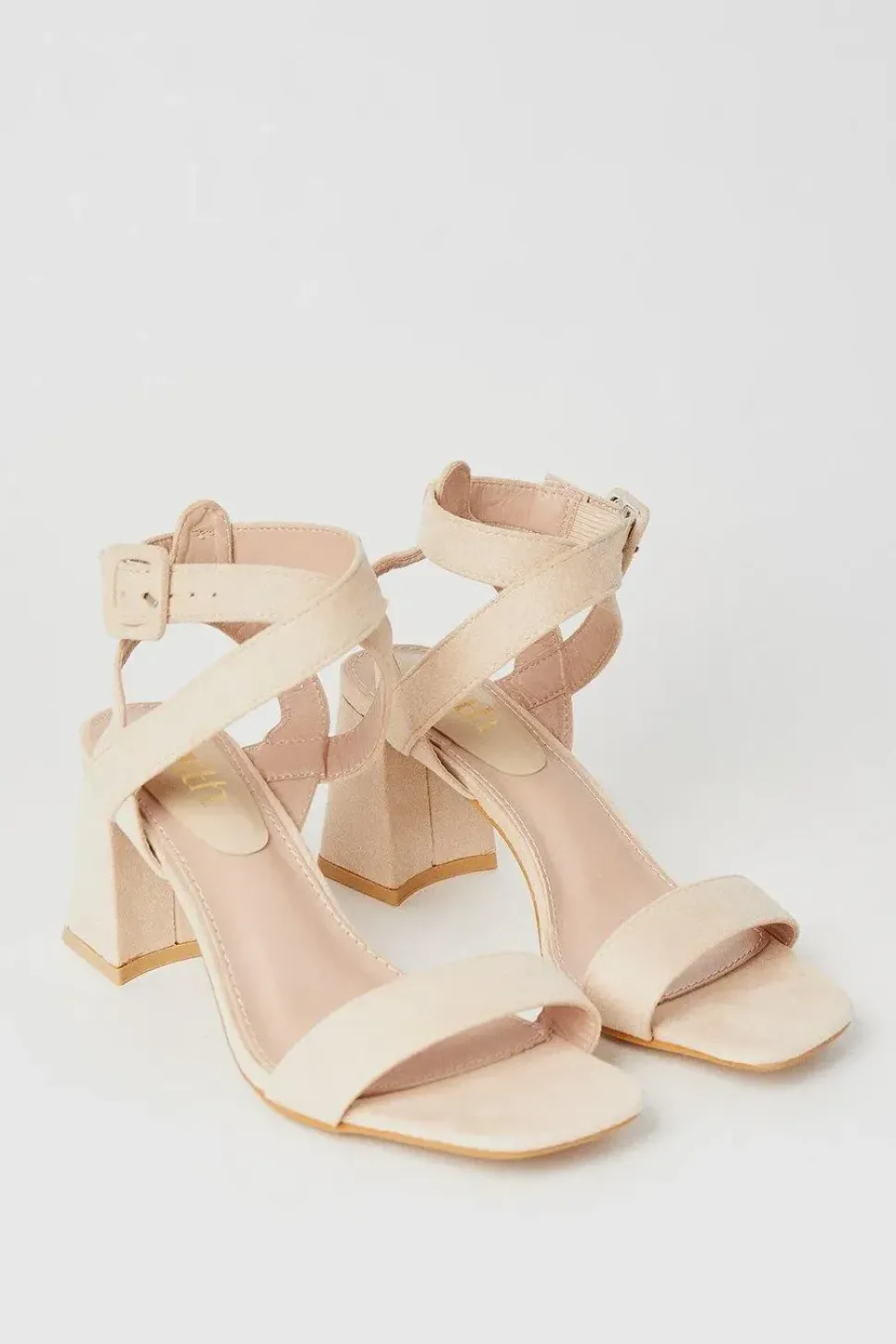 Faith: Eleanor Covered Buckle High Block Heeled Sandals