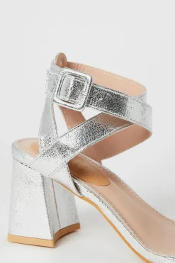 Faith: Emilie Covered Buckle High Block Heeled Sandals