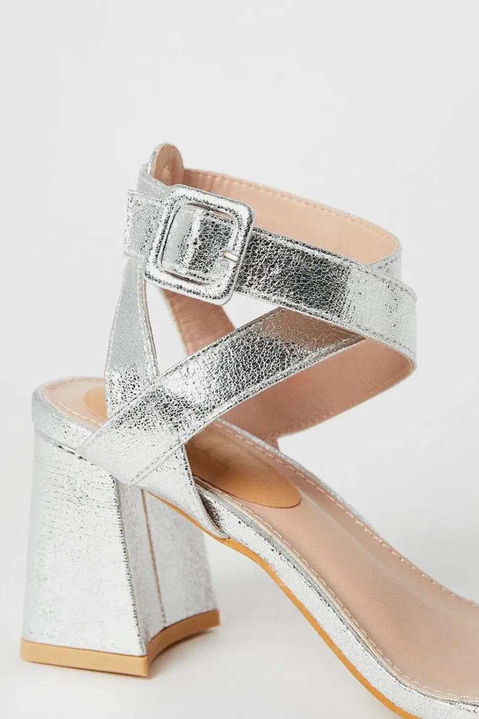 Faith: Emilie Covered Buckle High Block Heeled Sandals