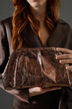 Faith: Faux Leather Ruched Clutch Bag