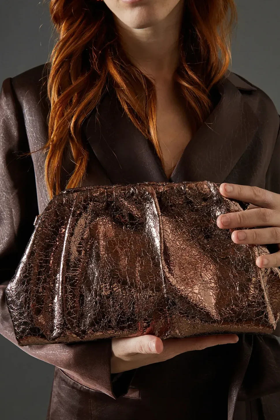 Faith: Faux Leather Ruched Clutch Bag