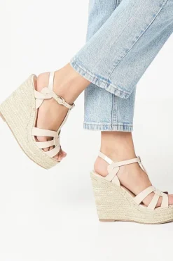 Faith: Honey T Bar High Espadrille Wedge Sandals
