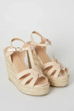 Faith: Honey T Bar High Espadrille Wedge Sandals