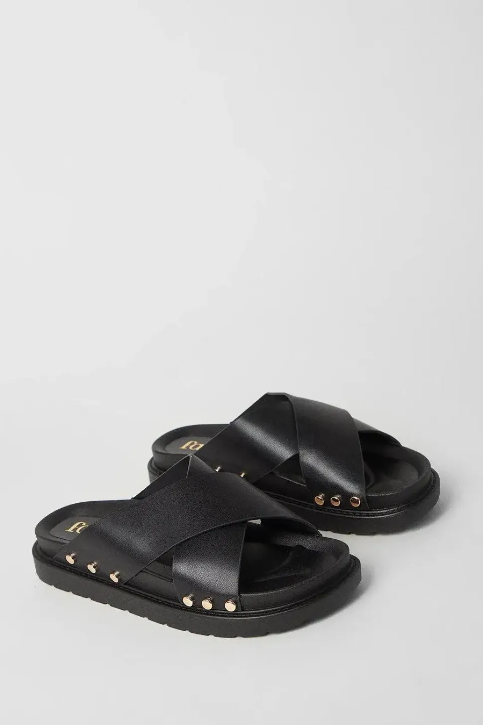 Faith: Hunter Cross Strap Studded Footbed Slider Sandals