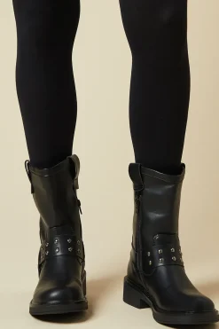 Faith: Jade Calf Buckle Detail Biker Boot