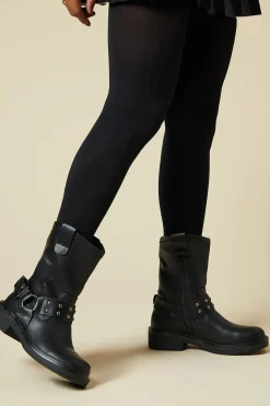 Faith: Jade Calf Buckle Detail Biker Boot