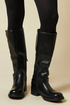 Faith: Jimena Multi Buckle Knee High Biker Boot
