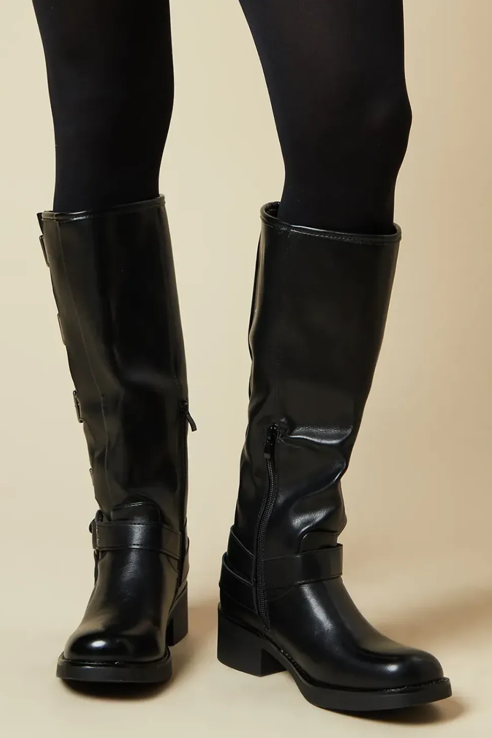 Faith: Jimena Multi Buckle Knee High Biker Boot