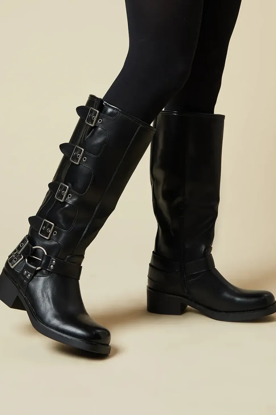 Faith: Jimena Multi Buckle Knee High Biker Boot