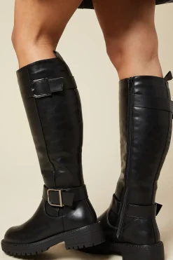Faith: Konnie Chunky Buckle Detail Knee High Boots