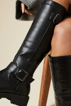 Faith: Konnie Chunky Buckle Detail Knee High Boots