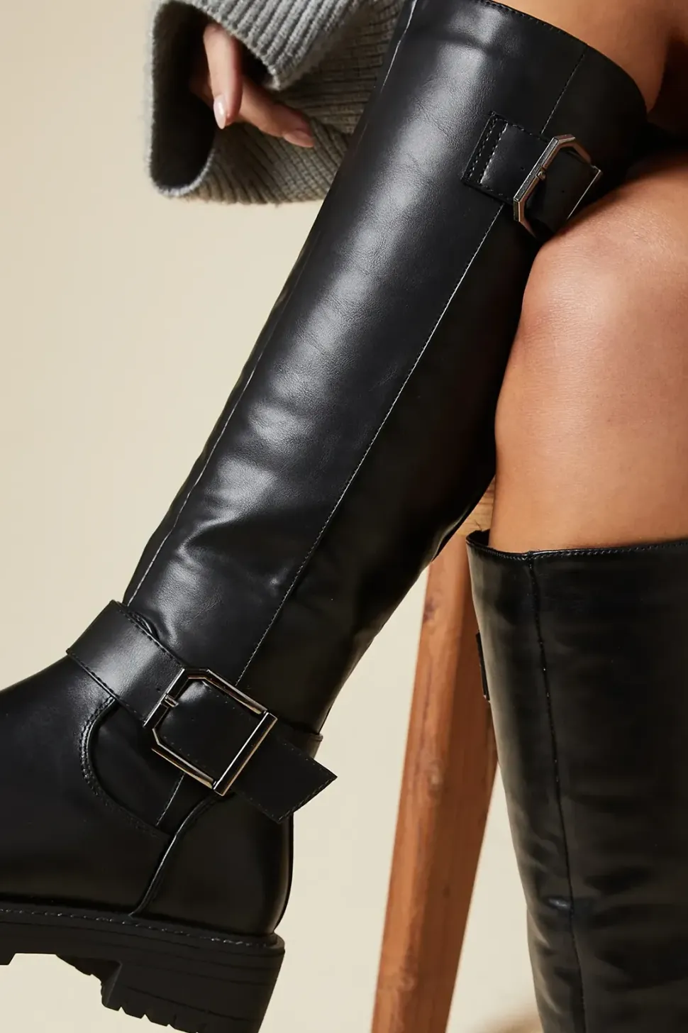 Faith: Konnie Chunky Buckle Detail Knee High Boots