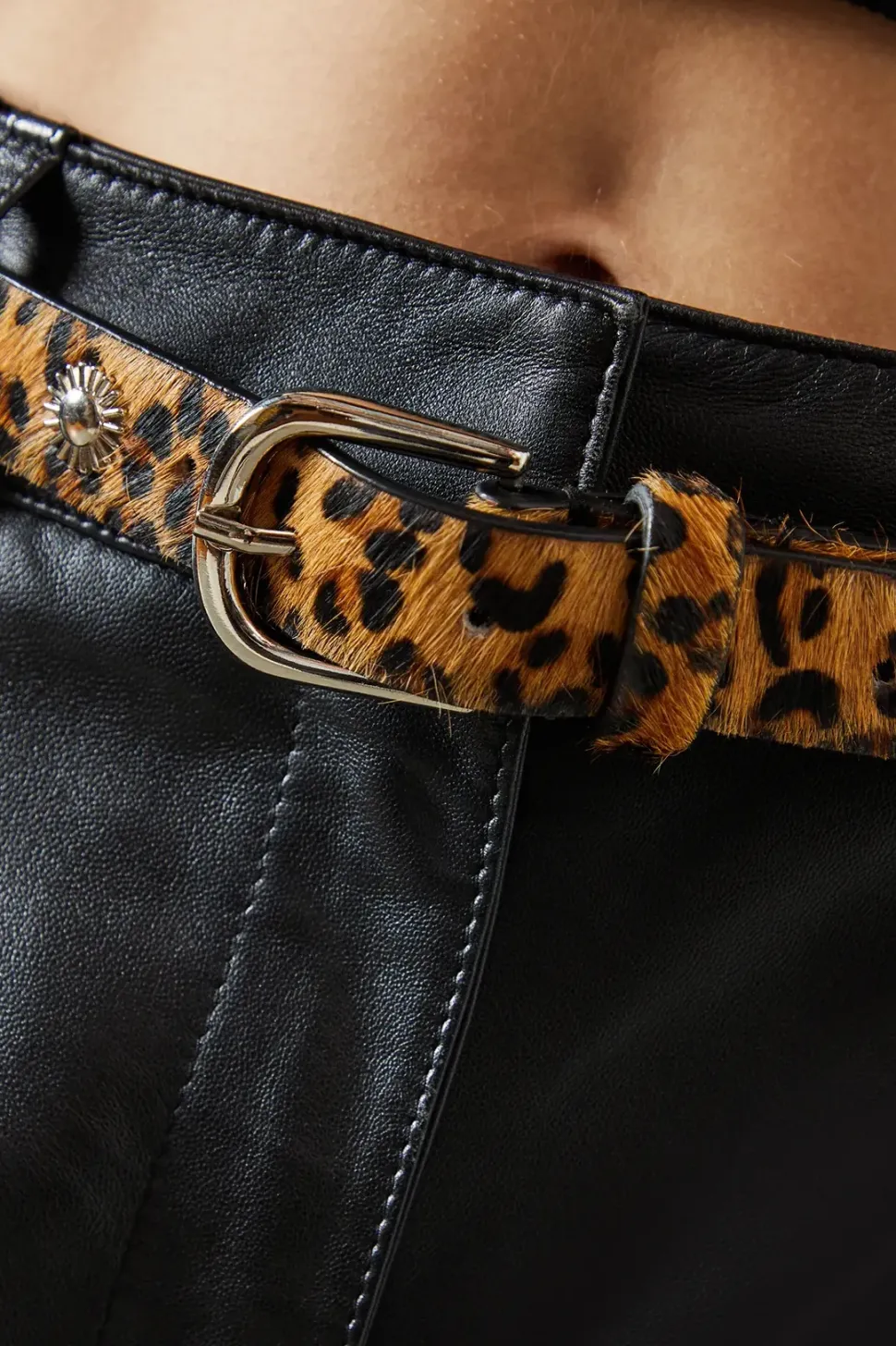 Faith: Leather Leopard Print Stud Belt