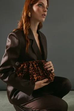 Faith: Leopard Velvet Ruched Clutch Bag