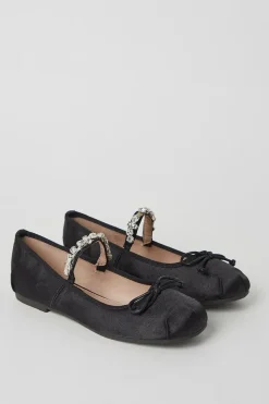 Faith: Martha Satin Bow Jeweled Mary Jane Ballet Pumps