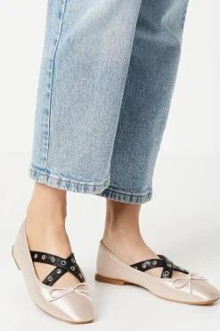 Faith: Mia Satin Square Toe Ballerinas With Studded Straps