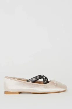 Faith: Mia Satin Square Toe Ballerinas With Studded Straps