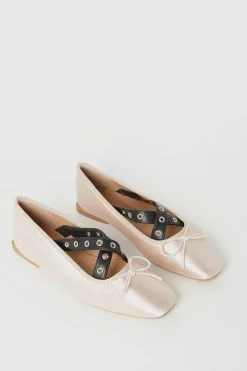 Faith: Mia Satin Square Toe Ballerinas With Studded Straps