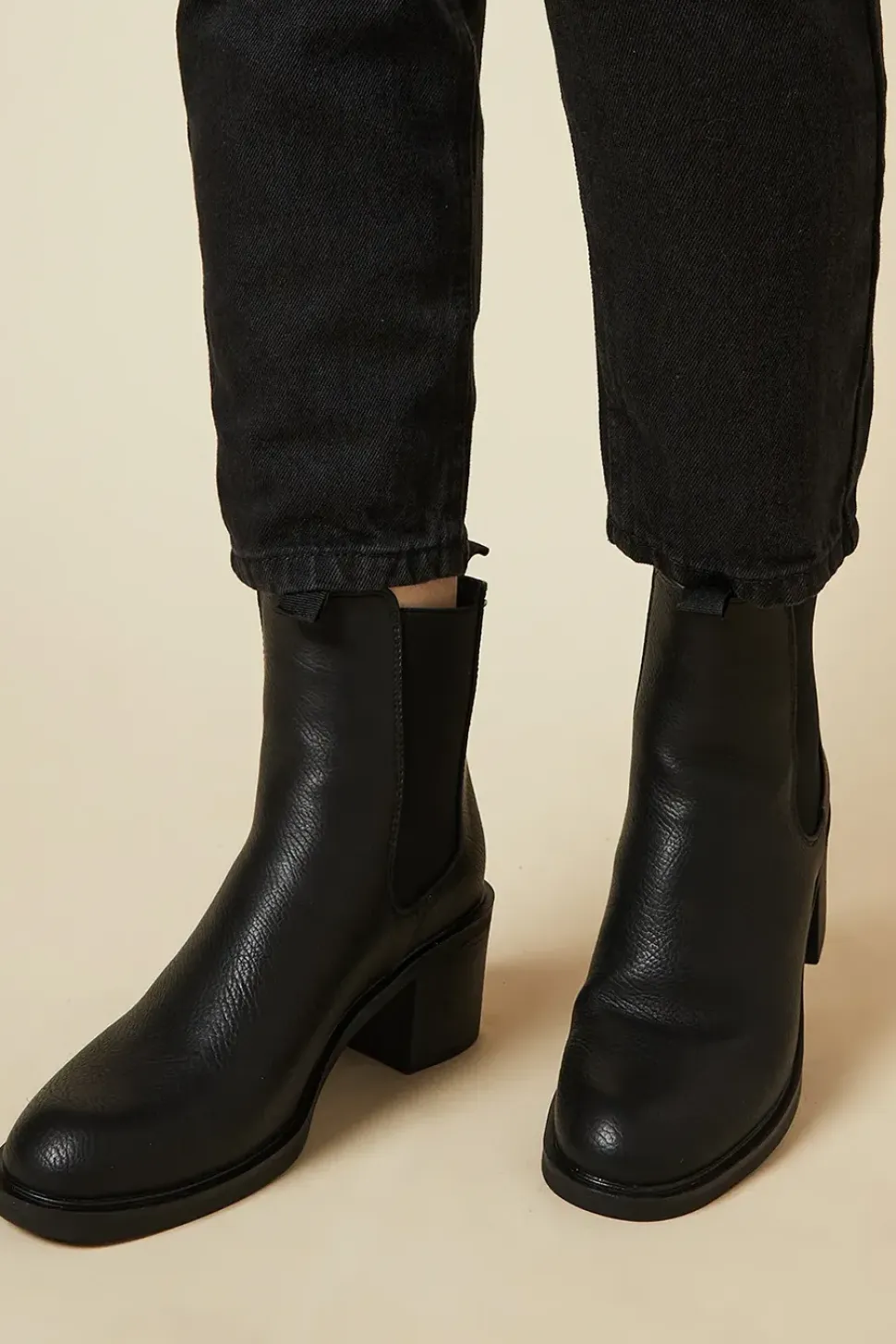Faith: Mila Faux Leather Medium Heel Chelsea Boots