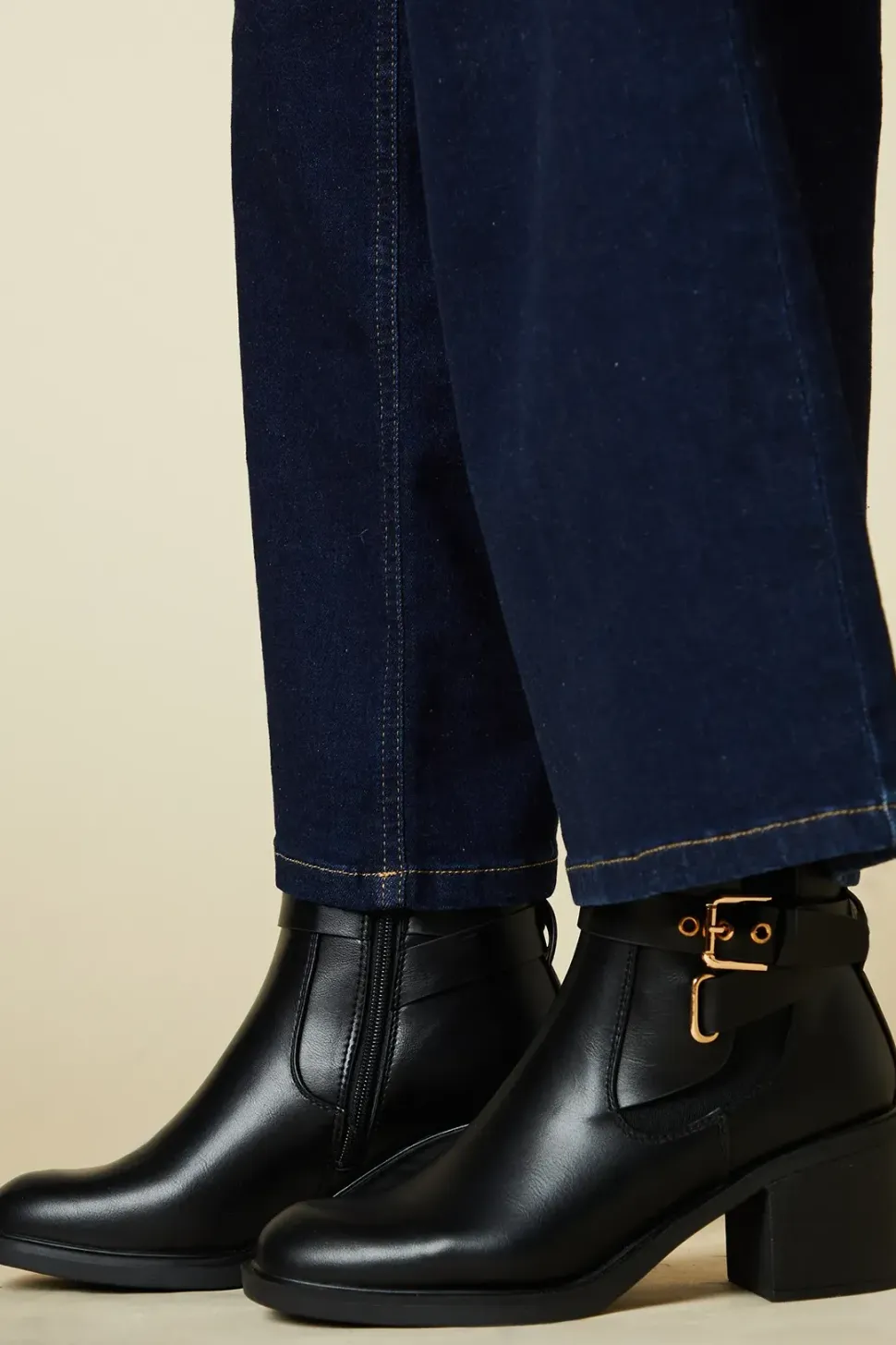 Faith: Milan Buckle Detail Medium Block Heel Ankle Boots
