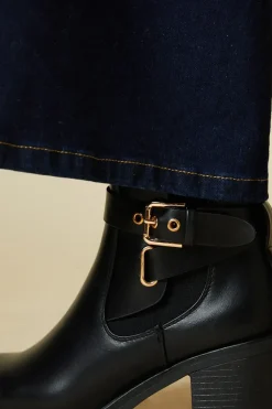 Faith: Milan Buckle Detail Medium Block Heel Ankle Boots