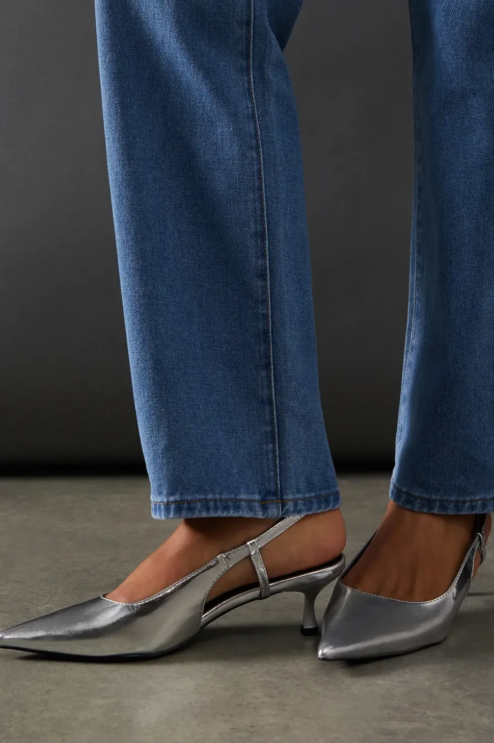 Faith: Mirror Metallic Kitten Heel Slingback
