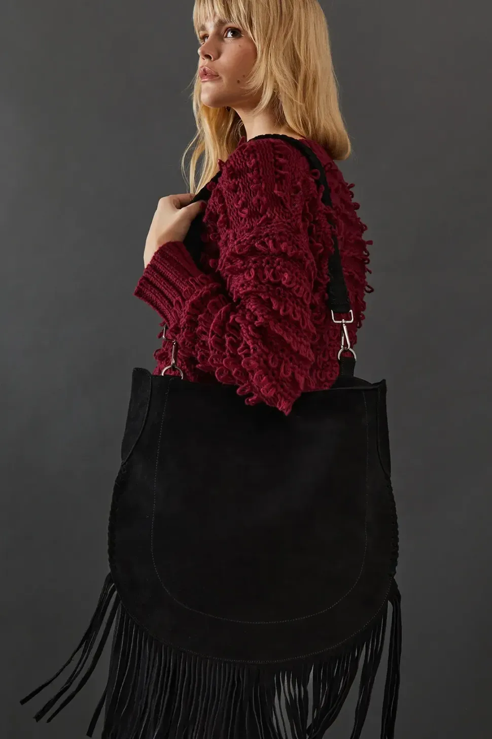 Faith: Suede Whipstitch Detail Slouch Bag