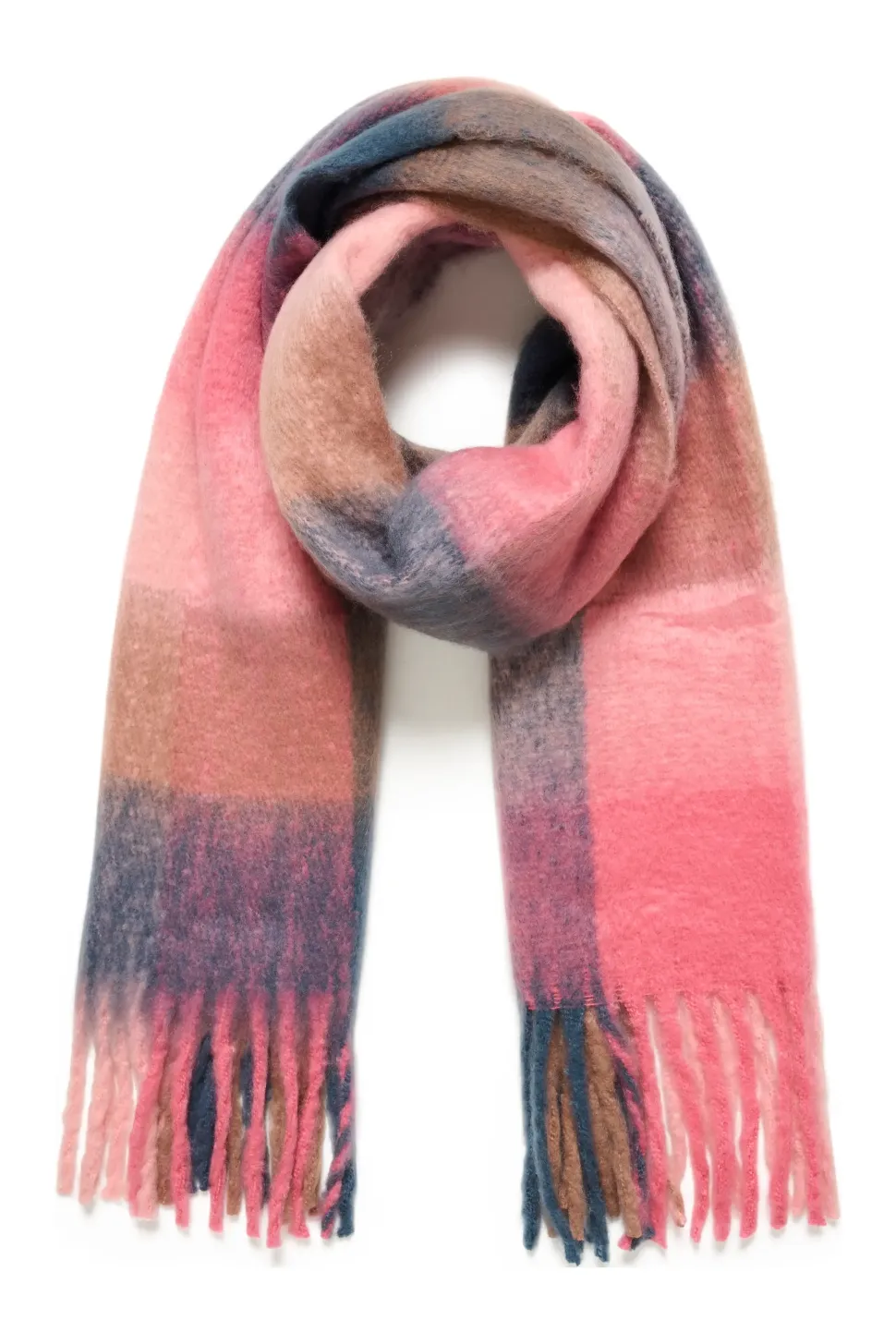Falberta Checkered Fringe Scarf-Checked