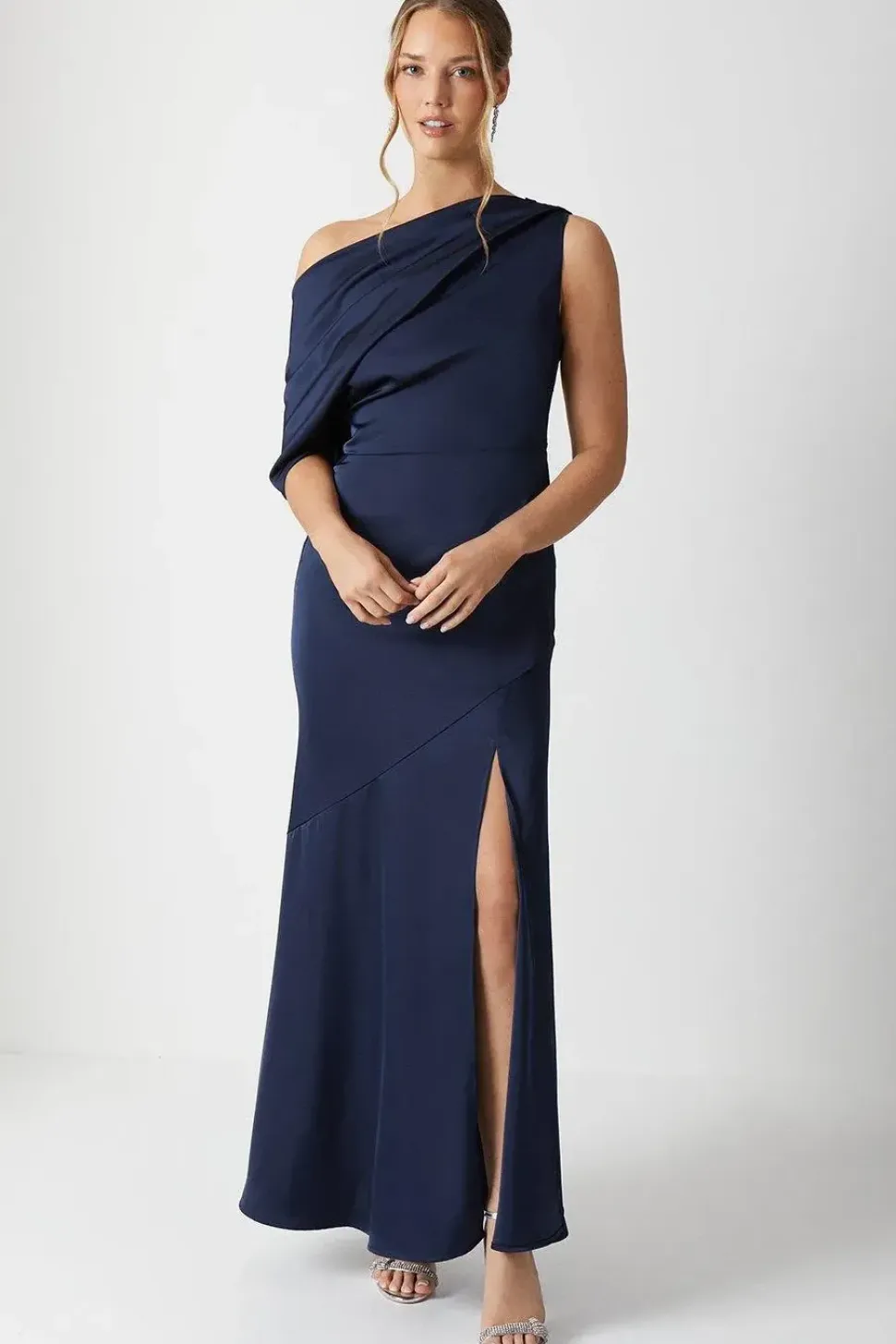 Fallen Shoulder Satin Bridesmaids Dress