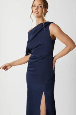 Fallen Shoulder Satin Bridesmaids Dress