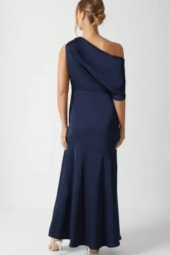 Fallen Shoulder Satin Bridesmaids Dress