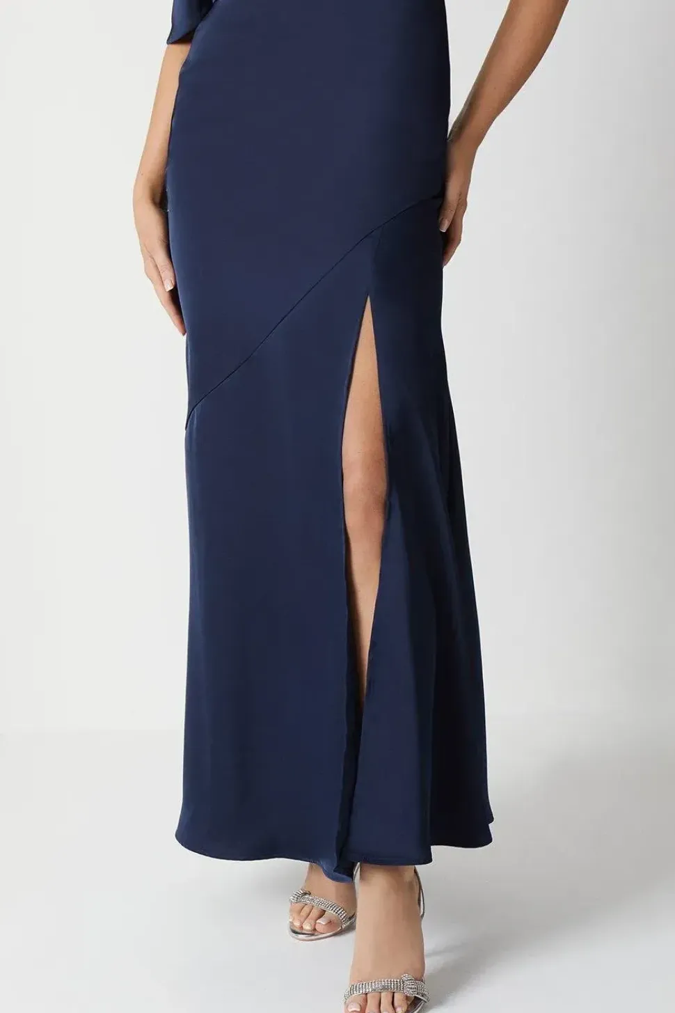 Fallen Shoulder Satin Bridesmaids Dress