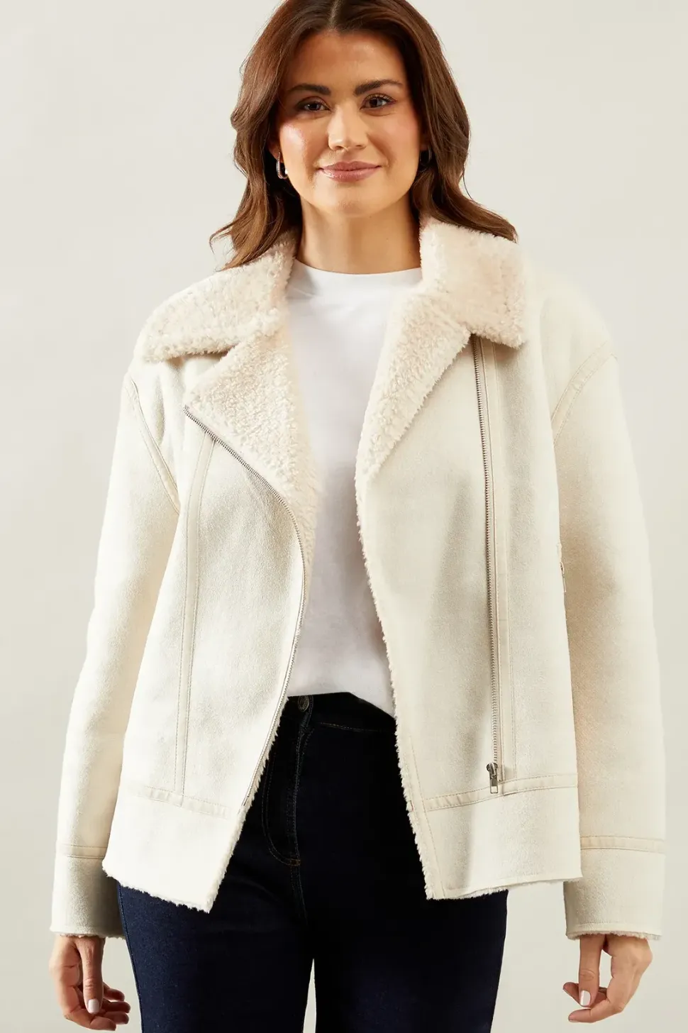 Faux Fur Bonded Lined Biker Jacket