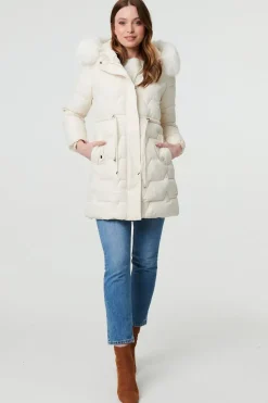 Faux Fur Hooded Tie Waist Puffer Jacket