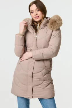 Faux Fur Hood Longline Puffer Jacket