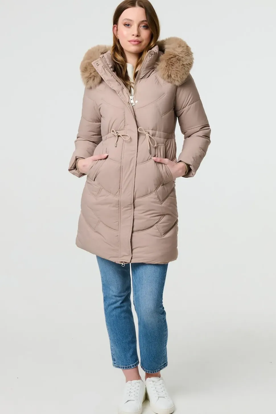 Faux Fur Hood Longline Puffer Jacket