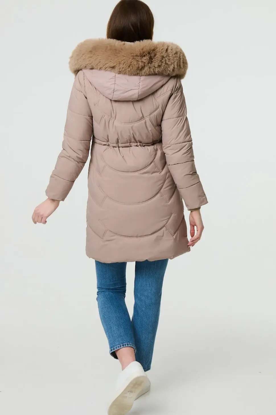 Faux Fur Hood Longline Puffer Jacket