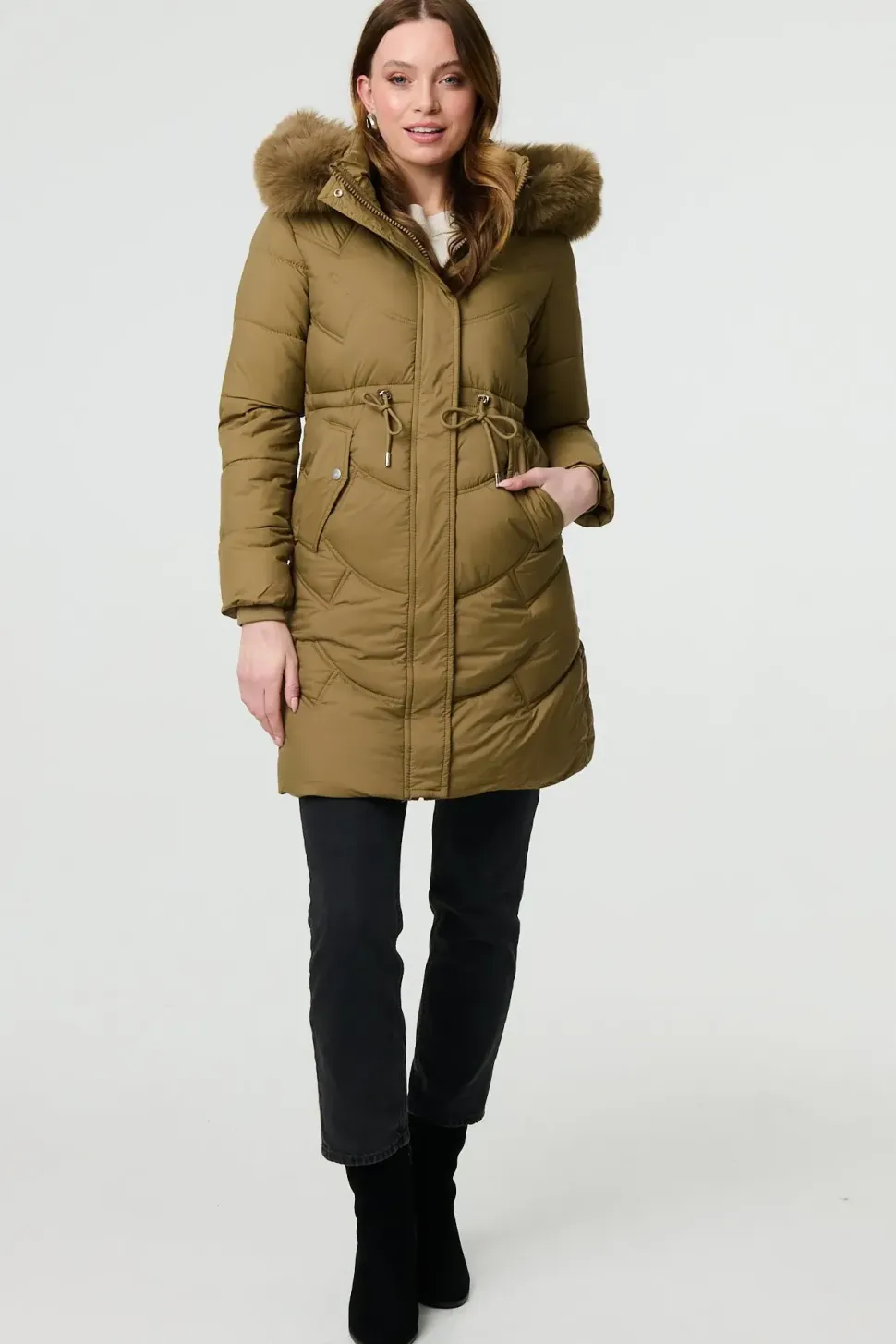 Faux Fur Hood Longline Puffer Jacket