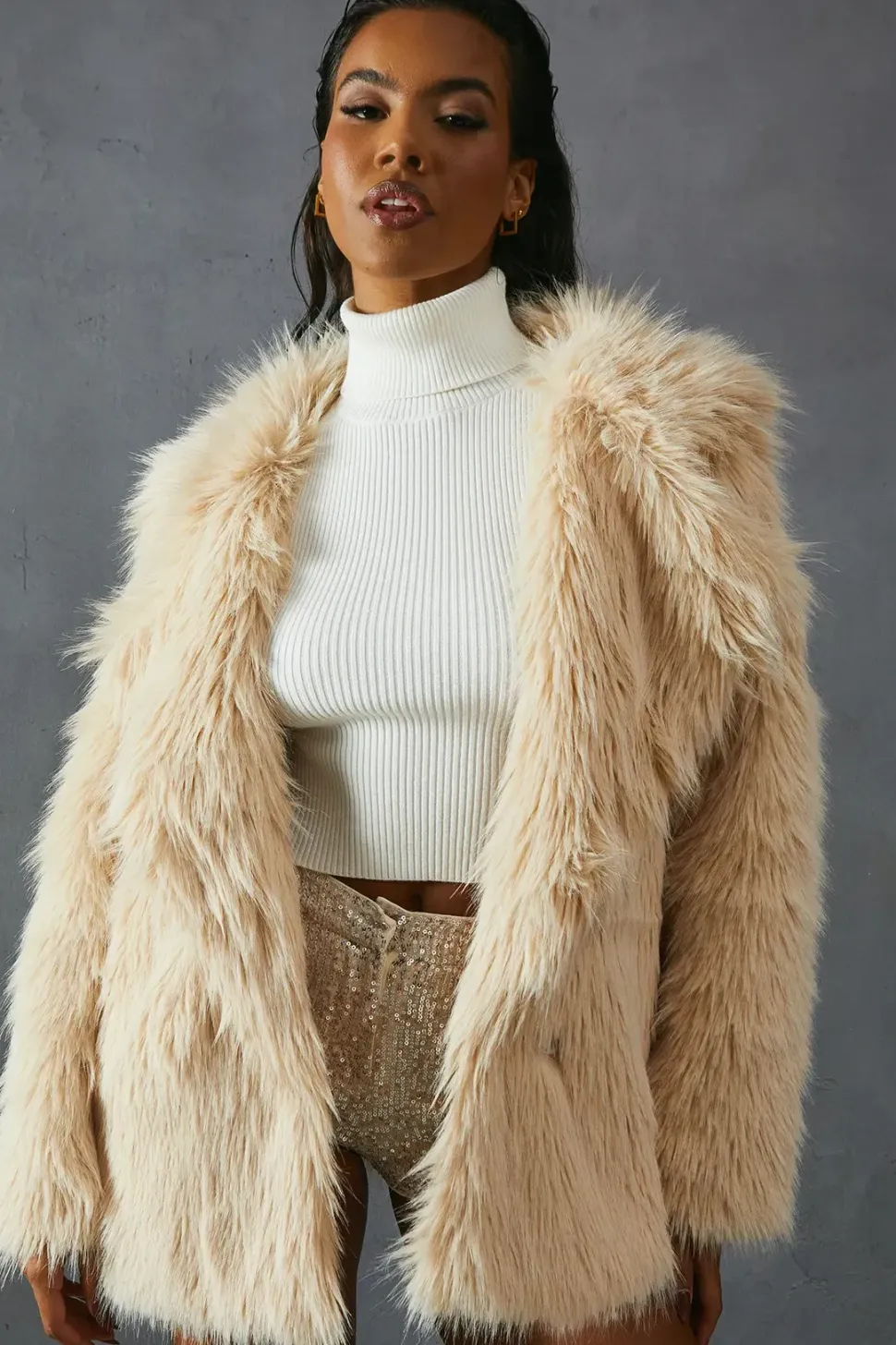 Faux Fur Long Collar Coat