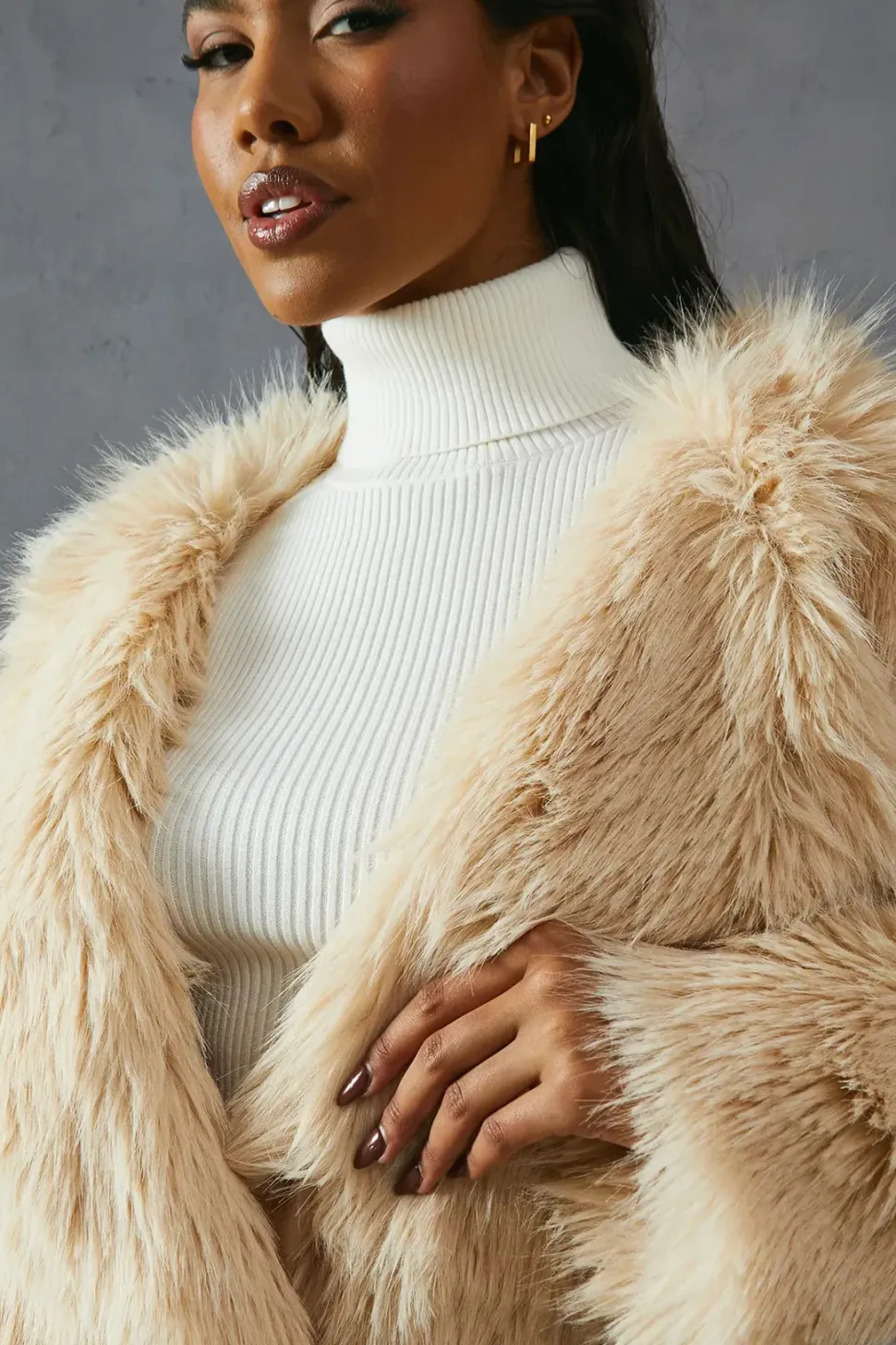Faux Fur Long Collar Coat