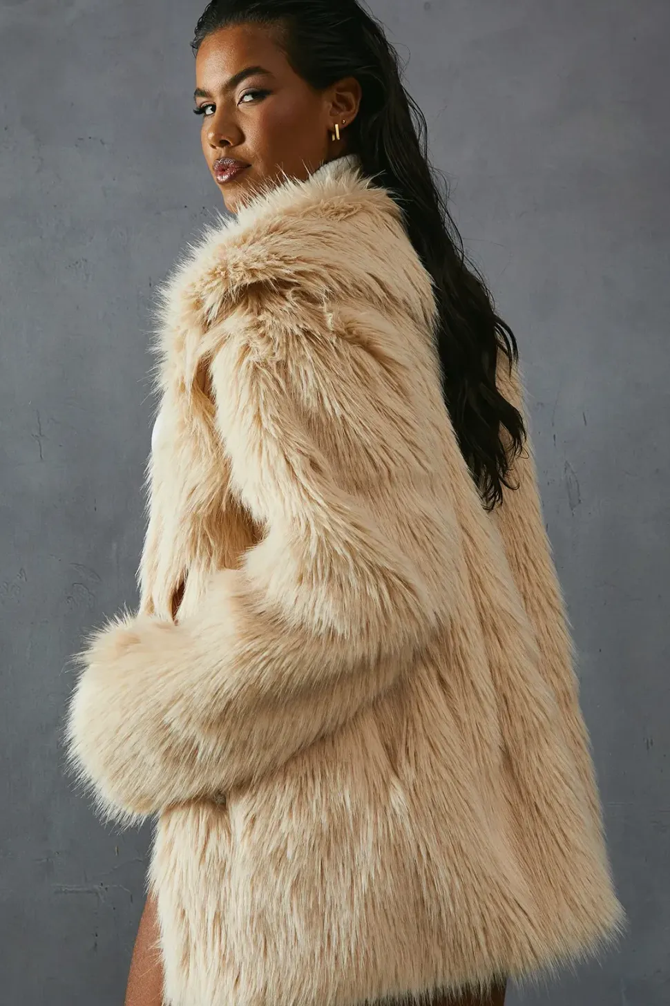 Faux Fur Long Collar Coat