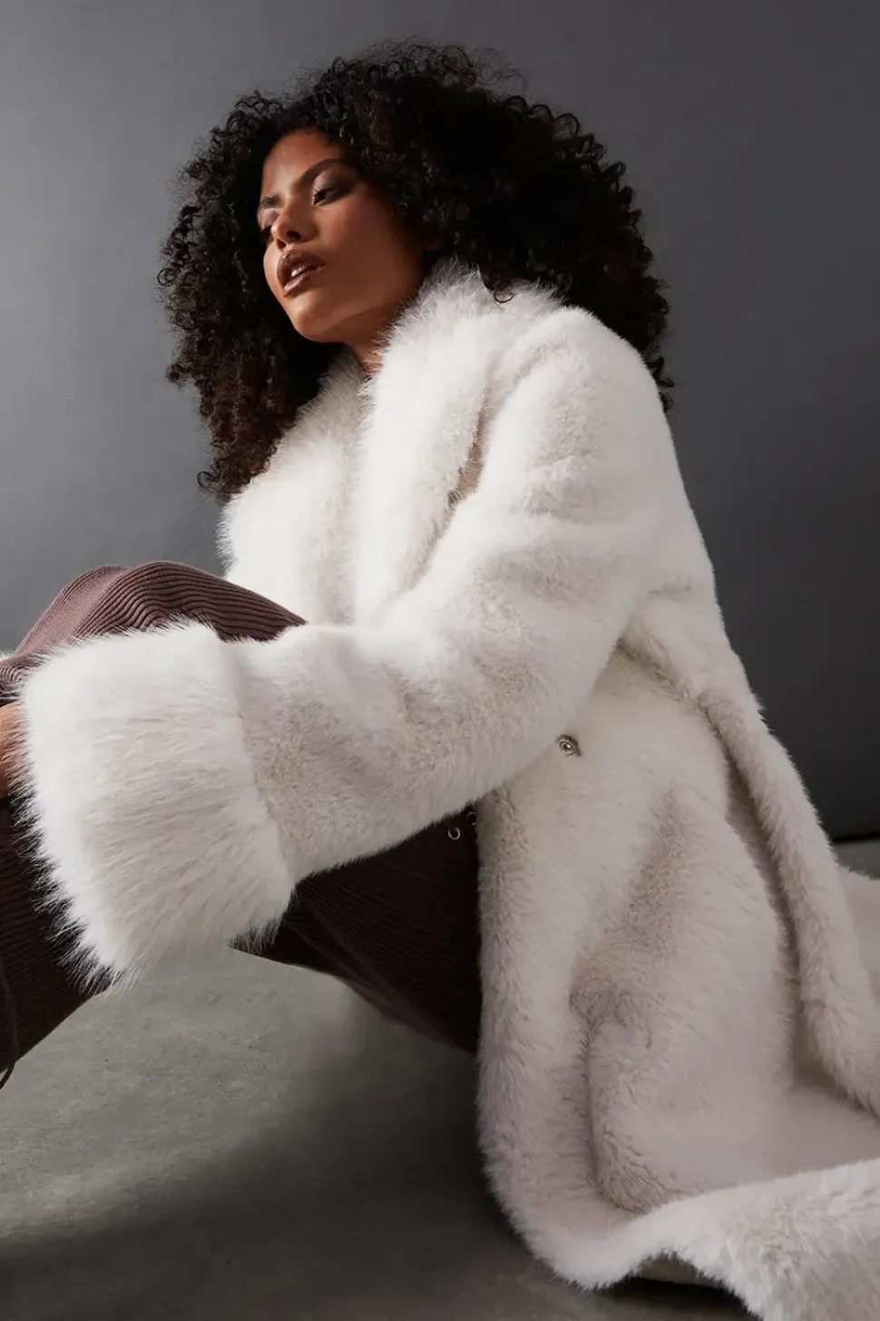 Faux Fur Longline Belted Coat