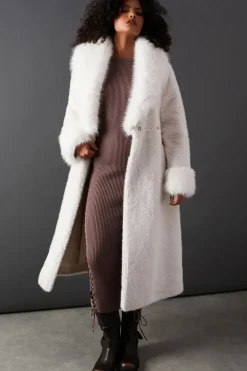 Faux Fur Longline Belted Coat