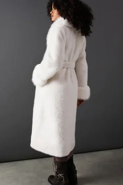 Faux Fur Longline Belted Coat
