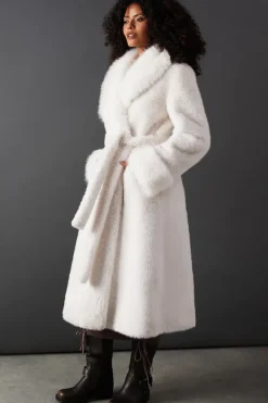 Faux Fur Longline Belted Coat