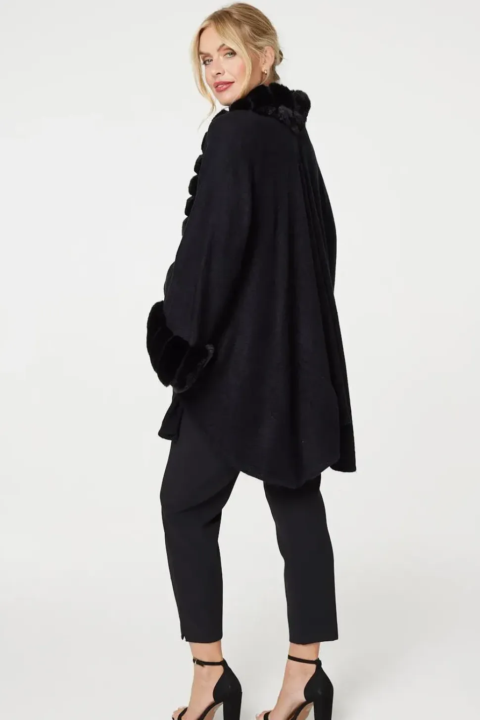 Faux Fur Longline Hanky Hem Poncho