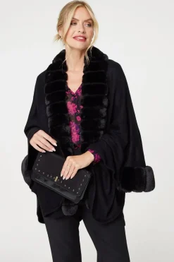 Faux Fur Longline Hanky Hem Poncho