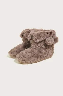 Faux Fur Pom-Pom Slipper Boots