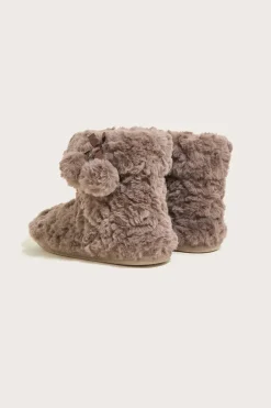Faux Fur Pom-Pom Slipper Boots